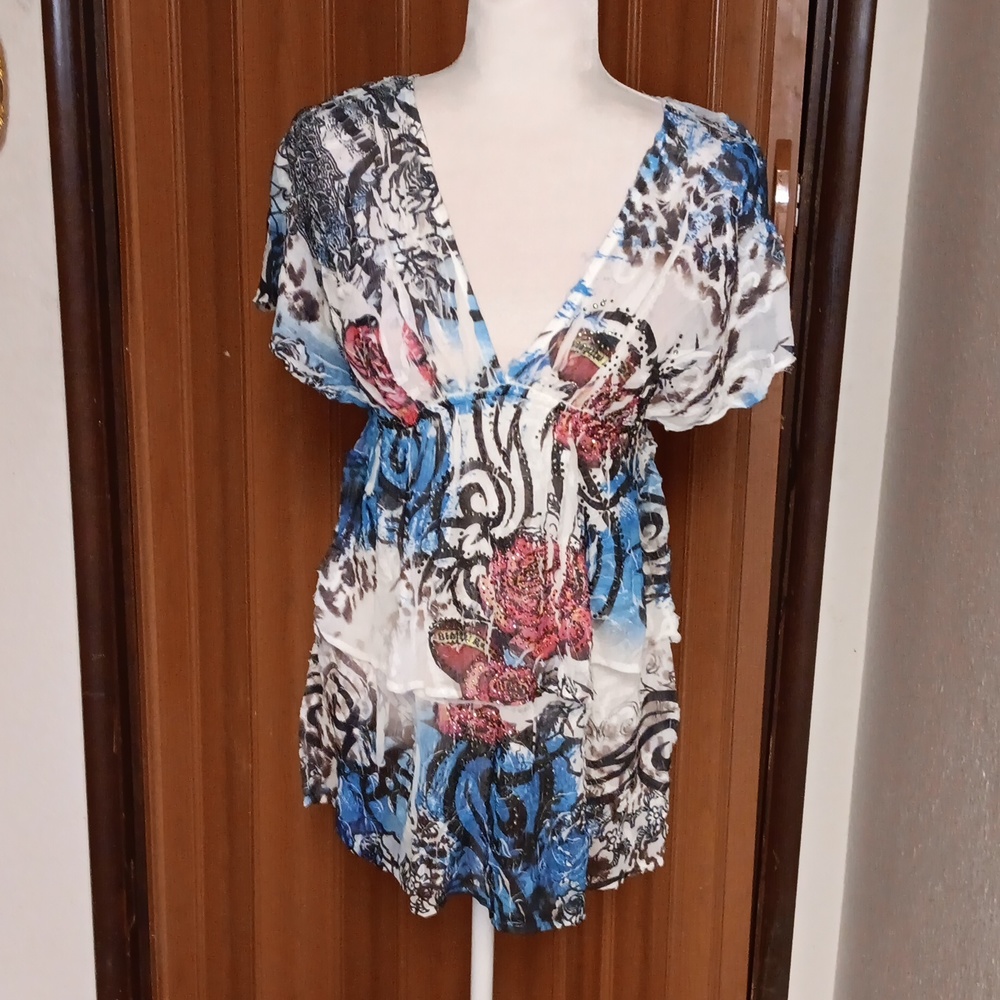 S- TWELVE MULTI COLORED RHINESTONE TOP